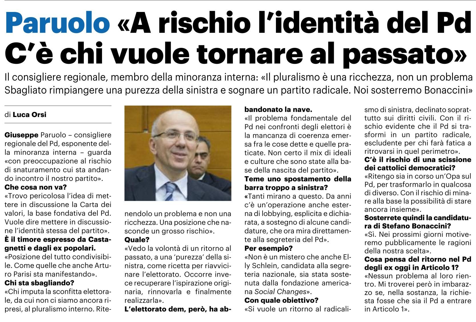 L’identità del PD è a rischio, sarebbe un errore tornare al passato